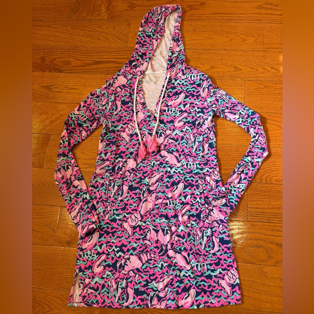 Lilly Pulitzer Rylie UPF 50+ Hooded Cover-Up Dress “Lobstah Roll” Women’s Small